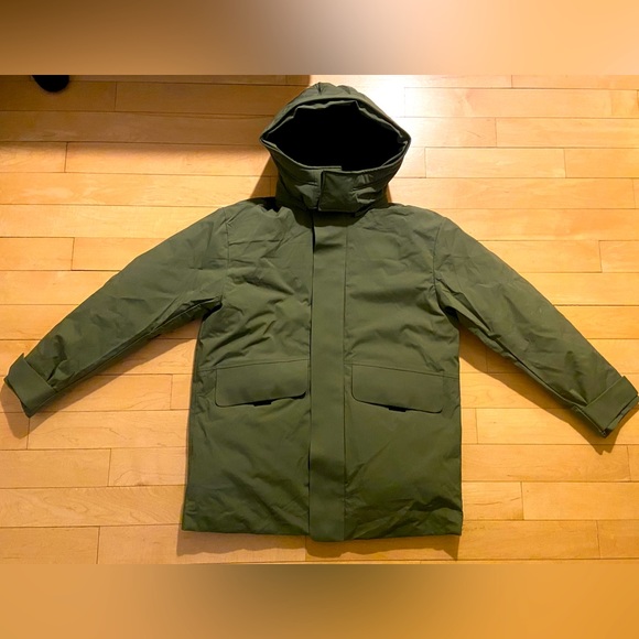 Men’s Windproof Collar Down Parka w/ Removable Hood  - Military Green (Size LG) - Picture 2 of 7